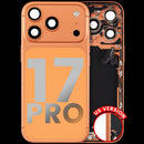 Tapa trasera usada iPhone 17 Pro Cosmic Orange A32XX con puerto de carga y pequeñas partes.