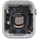 Tapa trasera plateada usada Apple Watch Series 5 44mm (A2095, A2157) de aluminio, repuesto para reparación.