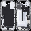Mid-frame housing blanco para iPhone 16 (A3081) con puerto de carga flex y small parts, US Version, usado OEM.