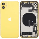 Tapa trasera amarilla para iPhone 11 (A2111) con puerto de carga y piezas pequeñas, grado B OEM.
