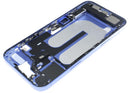 Chasis medio Ultramarine usado para iPhone 16 Plus (A3082, A3289) con puerto de carga flex y piezas pequeñas.