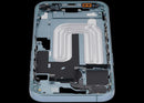 Chasis medio iPhone 16 color teal con botones power y volumen, repuesto A3204/A3206 para reparación.