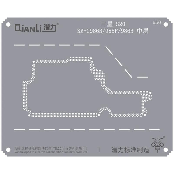 Plantilla Bumblebee (QS650) para Samsung S20 SM-G986B/G985F/986B Marco medio (Qianli) en Guatemala, repuesto para reparación de teléfonos Samsung, disponible en mayoristas de accesorios de reparación de celulares.