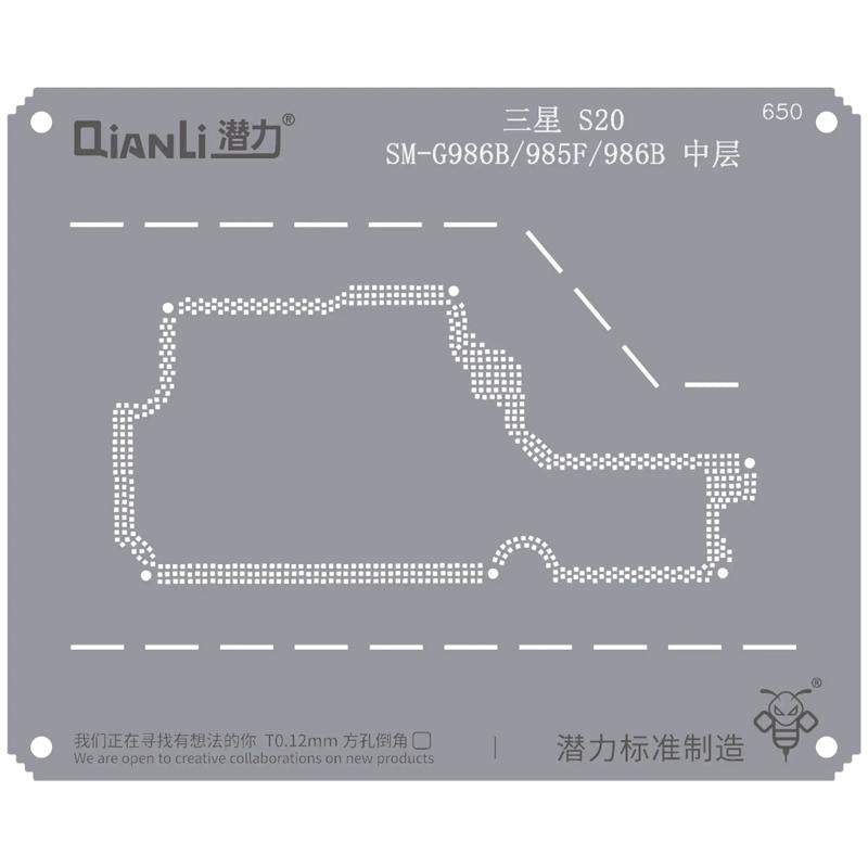 Plantilla Bumblebee (QS650) para Samsung S20 SM-G986B/G985F/986B Marco medio (Qianli) en Guatemala, repuesto para reparación de teléfonos Samsung, disponible en mayoristas de accesorios de reparación de celulares.