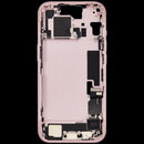 Reparación de carcasa central con puerto de carga flex y piezas pequeñas para iPhone 15 en Guatemala.