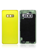 Tapa trasera con lente de cámara Samsung Galaxy S10E (No Logo) en Guatemala, producto aftermarket color amarillo canario.