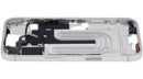 Marco medio blanco para iPhone 16 (A29xx) con botones de volumen y power, repuesto original para reparación.