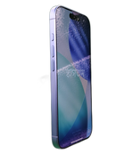 iPhone 17 seminuevo azul, 256GB, libre, como nuevo, pantalla encendida mostrando la interfaz de iOS.