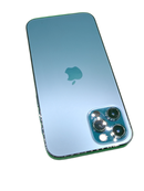 iPhone 12 Pro azul seminuevo, 128GB, libre, grado A. Pantalla y carcasa impecables, batería 100%.