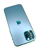 iPhone 12 Pro azul seminuevo, 128GB, libre, grado 1, con SIM física y batería al 81%.