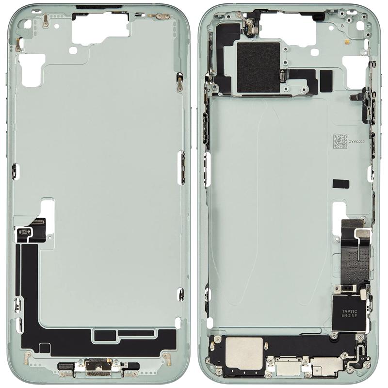 Reparación de carcasa intermedia con puerto de carga flex para iPhone 15 Plus en Guatemala.