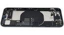 Tapa trasera negra refurbished iPhone SE 2022 (A2595) con puerto de carga y componentes preinstalados.