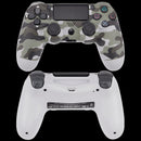 Mando DoubleShock 4 con cable, camuflaje gris para PlayStation 4, botones negros y joysticks.