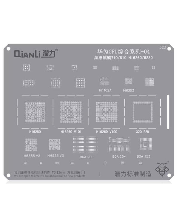 Stencil Bumblebee (QS523) para reparación de CPU Huawei Kirin en Guatemala.