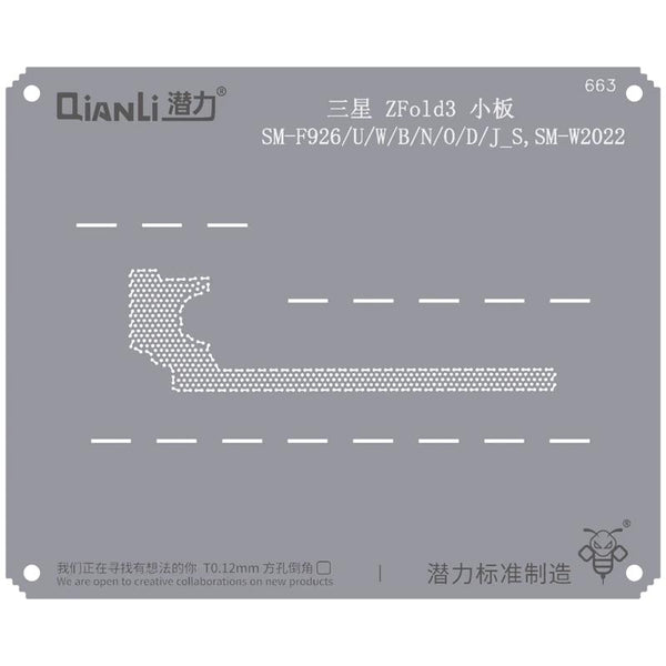 Plantilla Bumblebee (QS663) para Samsung Z Fold 3 (SM-F926/U/W/B/N/O/D/J_S, SM-W2022) - Reparación de Samsung Z Fold 3 en Guatemala, mayorista de plantillas Bumblebee Qianli para stencil y componentes de Samsung.