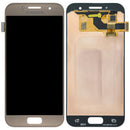 Pantalla hard OLED Samsung Galaxy A3 (A320/2017) original Gold Sand sin marco, repuesto para reparación.
