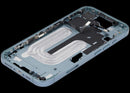 Chasis medio iPhone 16 color teal con botones power y volumen, repuesto A3204/A3206 para reparación.