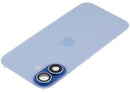 Tapa trasera iPhone 17 Mist Blue usada con MagSafe, NFC y flex de linterna, ideal para reparación.