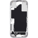 Marco medio blanco para iPhone 16 (A29xx) con botones de volumen y power, repuesto original para reparación.