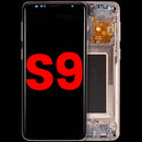 Pantalla OLED Samsung Galaxy S9 Sunrise Gold con marco, repuesto para reparación de display roto.