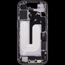 Chasis medio iPhone 17 US lavanda usado, con puerto de carga y piezas pequeñas para reparación.