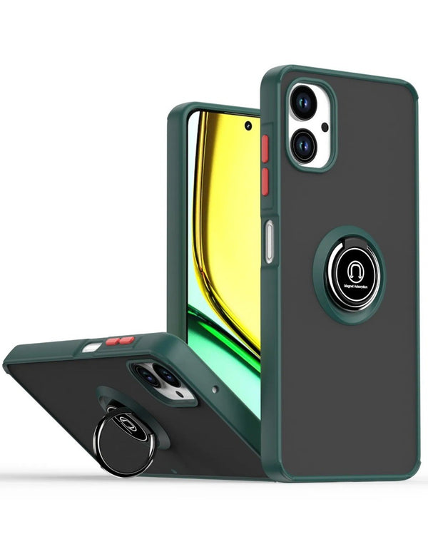 Encuentra la mejor funda trasera para Galaxy A06 en Guatemala con borde de colores y I-ring holder en verde oscuro.