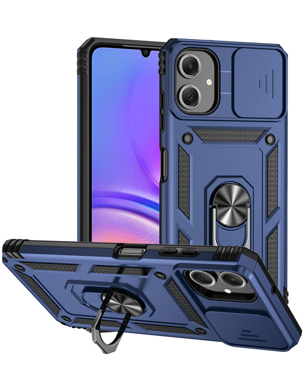 Encuentra la mejor funda hybrid para tu Samsung Galaxy A07 en Guatemala con aro metal y protector de cámara en color azul marino.