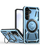 Encuentra en Guatemala la funda rugged shockproof con portador de anillo incorporado para Samsung Galaxy A14 4G/5G color azul, ideal para proteger tu dispositivo en talleres de accesorios para móviles.