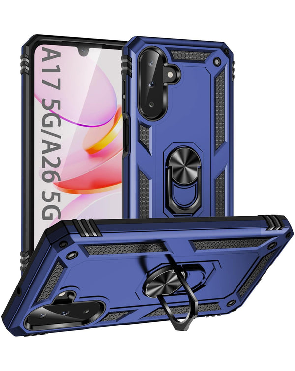 Carcasa dual layers hybrid con anillo metálico y protector de cámara para Galaxy A17 en color azul marino en Guatemala.