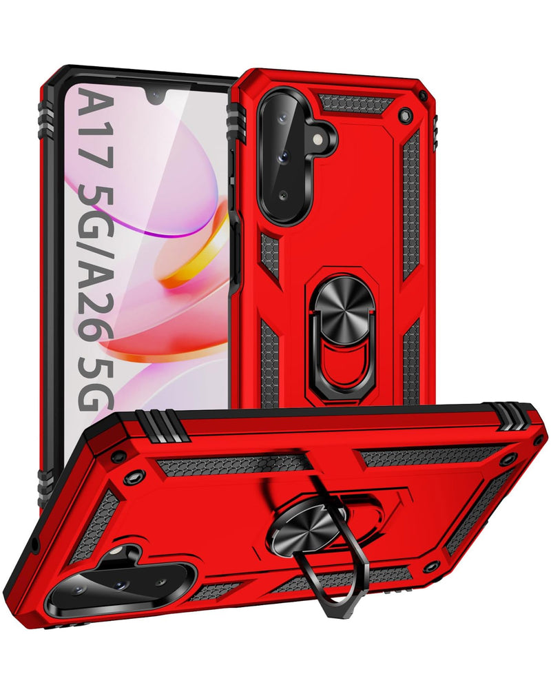 Protege tu Samsung Galaxy A17 con esta funda híbrida roja con aro de metal y protector de cámara en Guatemala.