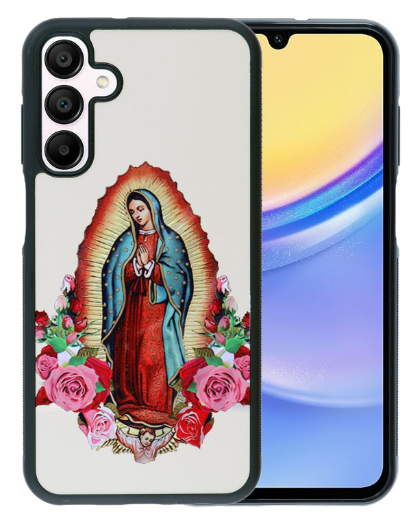 Tapa trasera de aluminio impresa con diseño de Lady of Guadalupe para Samsung Galaxy A25 5G en Guatemala.