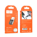 Adaptador HOCO UA17 negro USB 2.0 macho a USB Type-C hembra, ideal para conectar accesorios y cargar dispositivos.