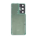 Tapa trasera negra HQ para Samsung Galaxy S21 Ultra 5G, con adhesivo, lente y bisel de cámara, sin logo.