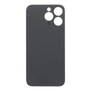 Tapa trasera negra OEM para iPhone 14 Pro Max con orificio grande, sin logo, incluye adhesivo para fácil instalación.
