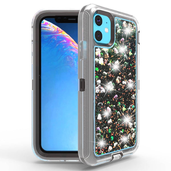 Protege tu iPhone 11 Pro Max con una funda glitter liquid bumper de color negro en Guatemala.