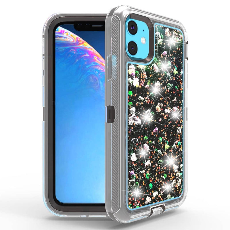 Protege tu iPhone 11 Pro Max con una funda glitter liquid bumper de color negro en Guatemala.