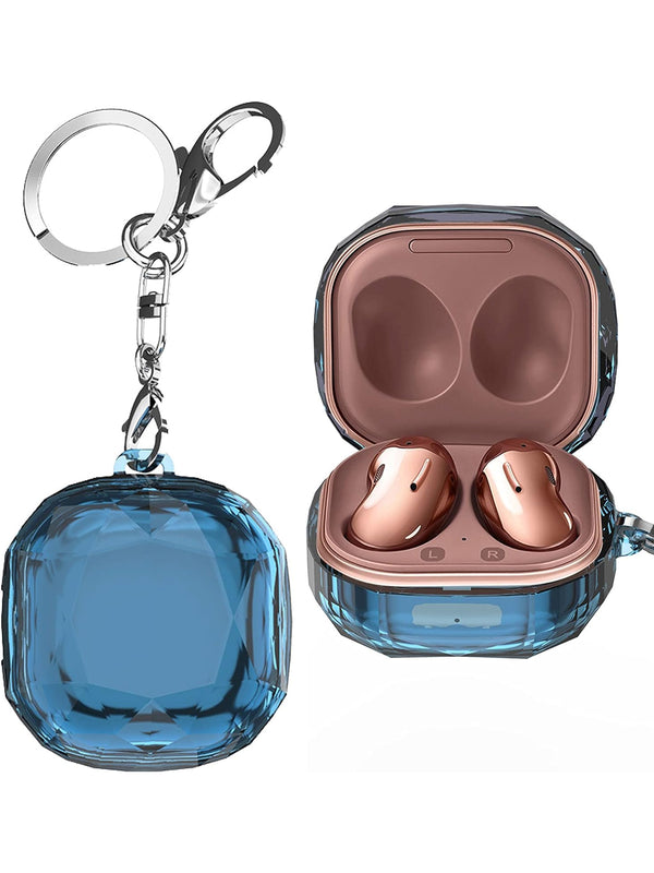 Protege tu estuche de Galaxy Buds con este estuche transparente azul con llavero en Guatemala.