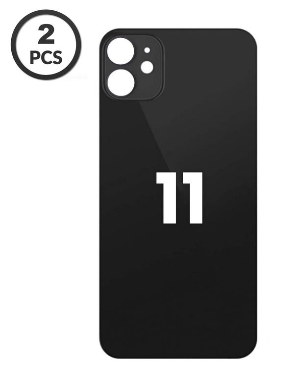Tapa trasera con agujero mayor para cámara iPhone 11 en Guatemala, disponible en paquete de 2 unidades en color negro.