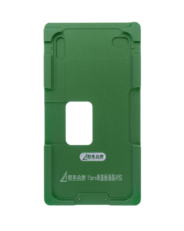 Encuentra el mejor molde de alineación metálico para iPhone 11 Pro en Guatemala, ideal para reparaciones en talleres y tiendas de accesorios de celulares.