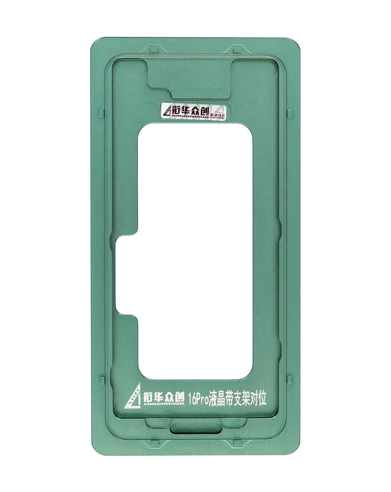 Molde metálico de alineación para reparación de iPhone 16 Pro en Guatemala, ideal para talleres y mayoristas.