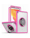 Encuentra la mejor funda hard PC y soft TPU con borde colorido y I-ring holder rosa para tu iPad en Guatemala.