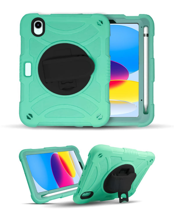 Encuentra la mejor funda ajustable de alta resistencia para tu iPad en Guatemala con correa de hombro en color TEAL.