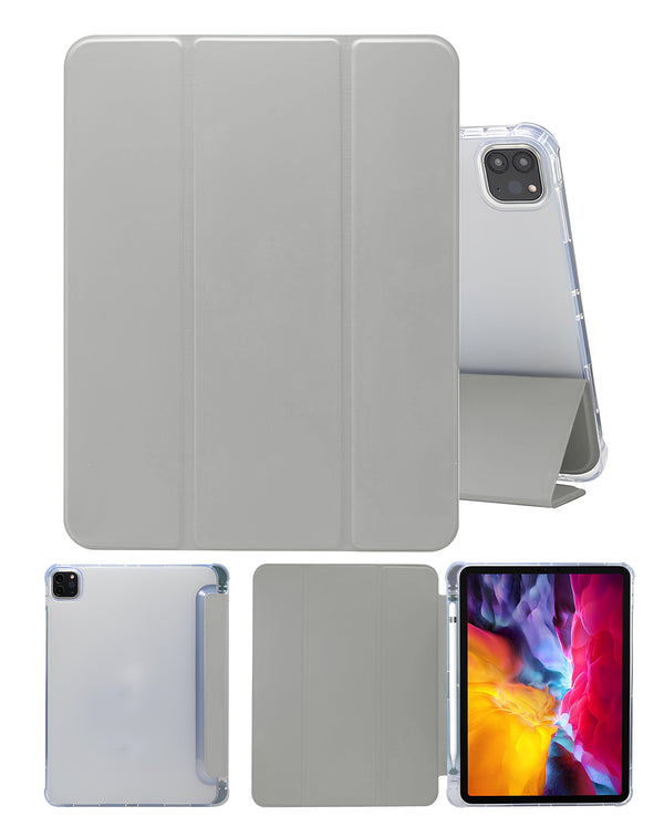 Soporte inteligente de cuero PU con portabolígrafos en Gris para iPad Pro 11 disponible en Guatemala.