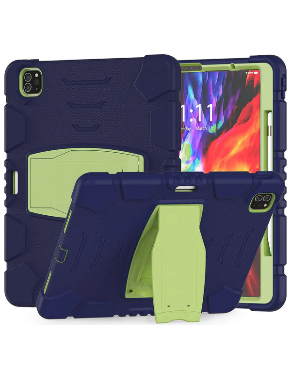 Case de proteccion integral con soporte para iPad Pro 13 (7th / 2024) en Guatemala, disponible en colores azul marino y verde, ideal para proteger tu dispositivo en talleres autorizados.