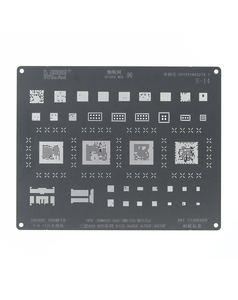 Encuentra la plantilla de reballing BGA para Samsung Galaxy A60-A90 y A10S/A605F/A705/A902F en Guatemala.