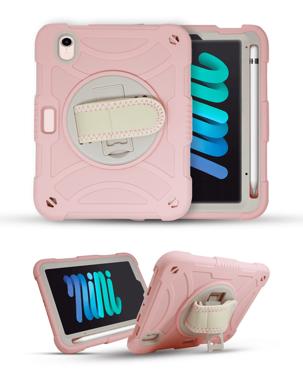 Encuentra la funda resistente ajustable a mano con correa en color rosa para iPad Mini 6 / 7 en Guatemala.