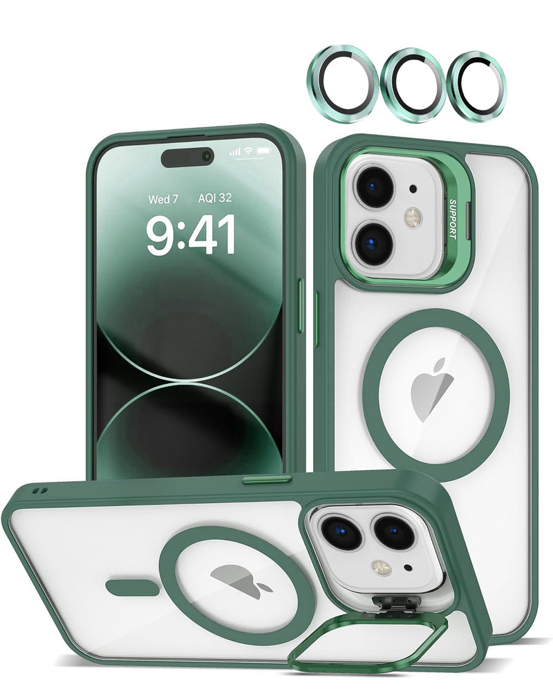 Funda de silicone y soporte para camara con lente Transpalet iPhone 12 / 12 Pro - DARK GREEN