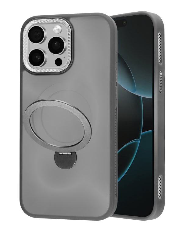 Estuche de carga inalámbrica con soporte rotatorio para iPhone 12/12 Pro en color gris en Guatemala.
