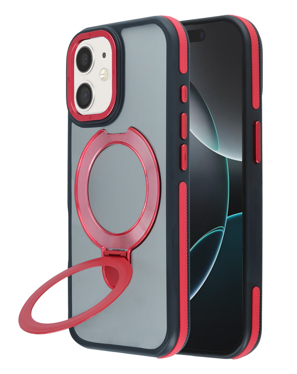 Case mate transparente con soporte de carga inalámbrica en color rojo en Guatemala, ideal para proteger tu iPhone y cargarlo de manera conveniente.