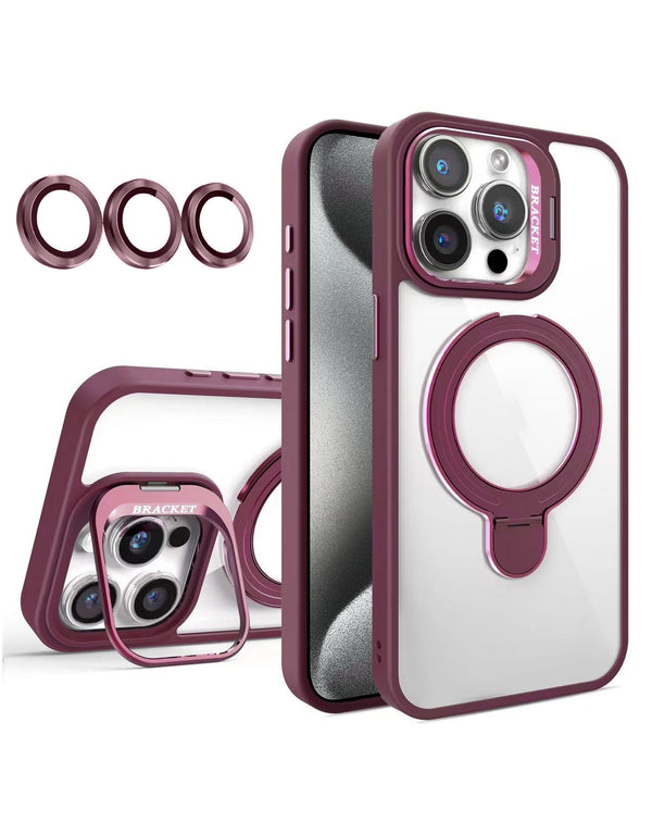 Encuentra la funda transparente magnética con 2 soportes y lente de cámara color vino para iPhone 12 / 12 Pro en Guatemala.